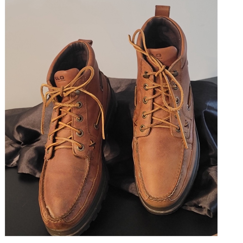 Polo Ralph Lauren Mens Brown Leather Ranger Moc Toe Boots Size 12D